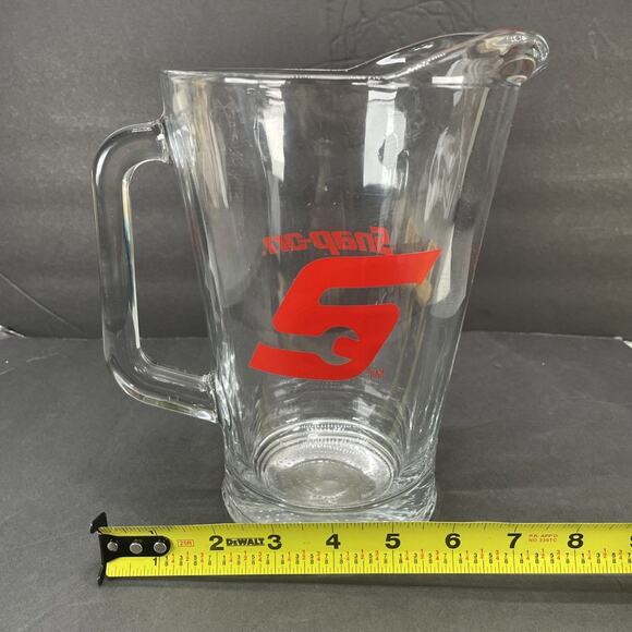 Snap-On Tools Logo clear Glass 9 inch tall Beer Pitcher Heavy Red Logo - Picture 3 of 5